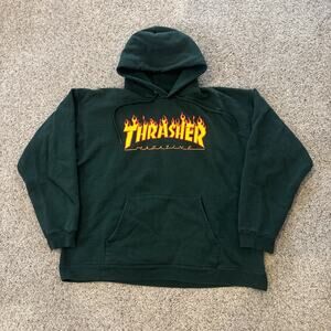 Thrasher Skateboard Magazine Green Graphic Pullover Hoodie Mens Size Large